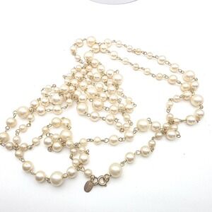 Vintage PARK LANE Faux Pearl Necklace 18k Gold Plate Double‎ Strand 30" Signed